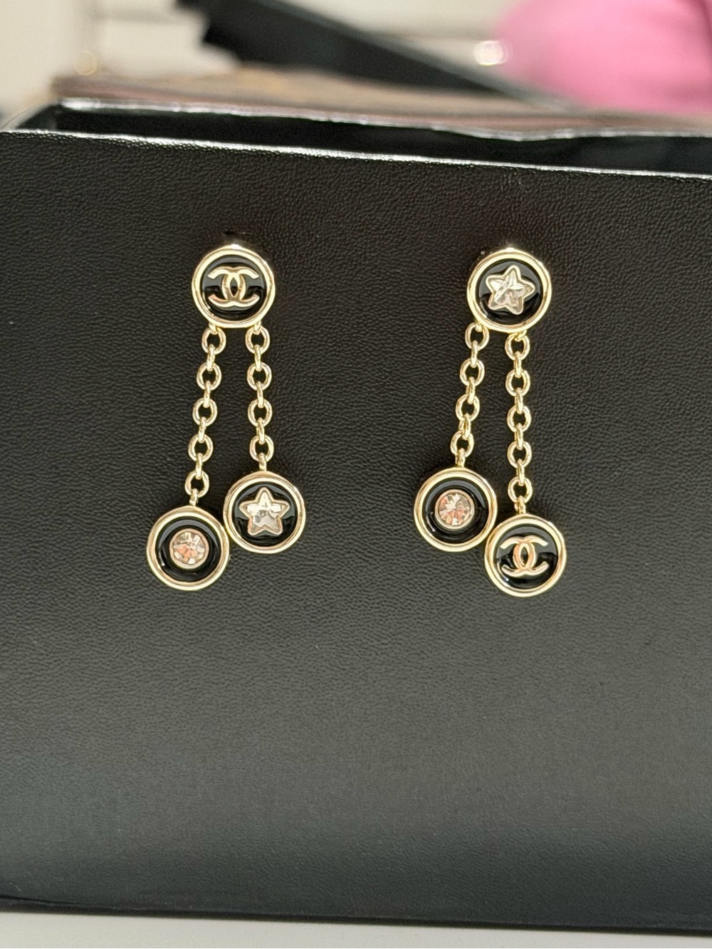 1998 Chanel Gold & Black Double-Drop Chain Earrings